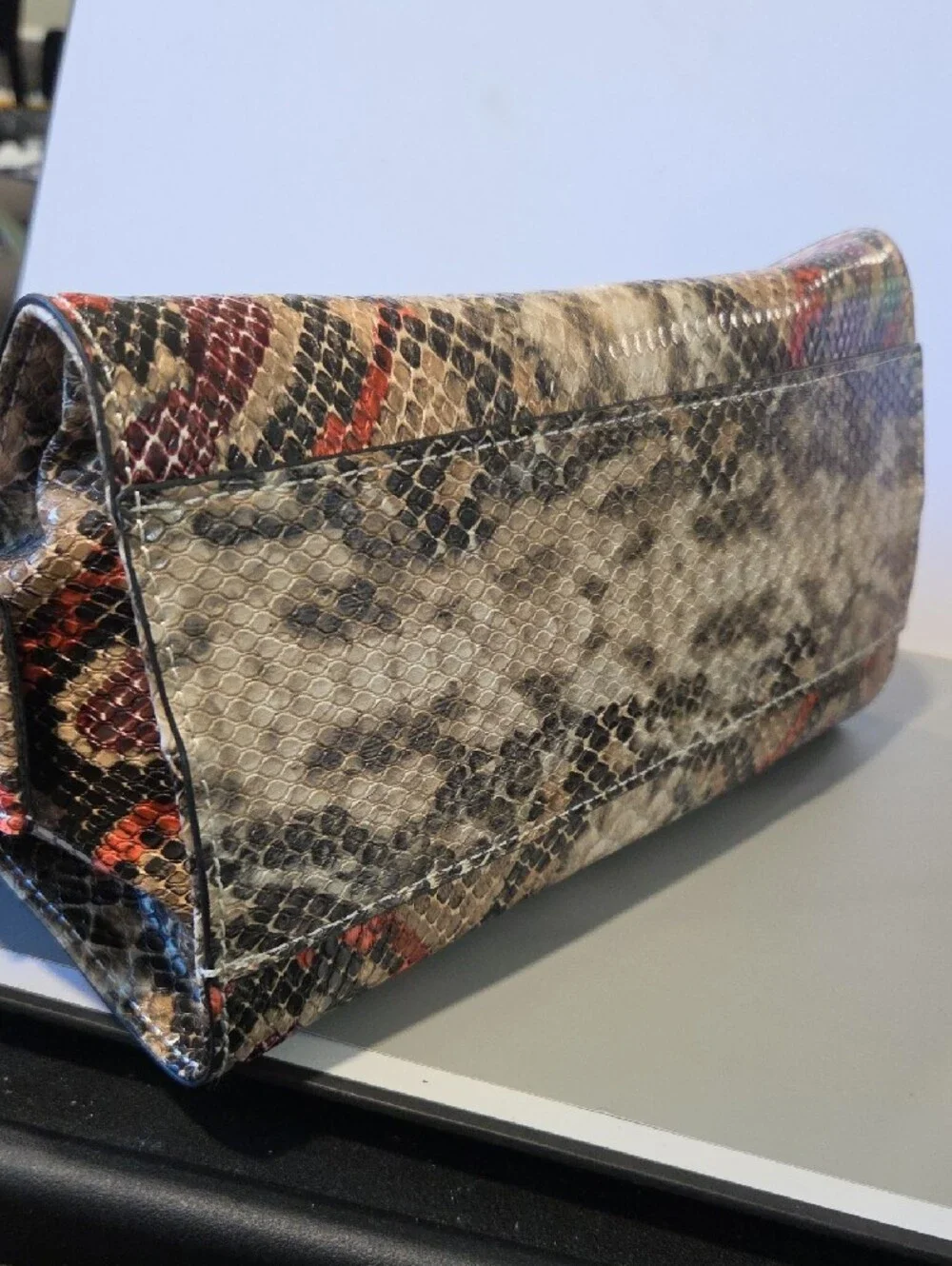 Fiorelli Mia Snake-Print Structured Tote Handbag in Beige and Red